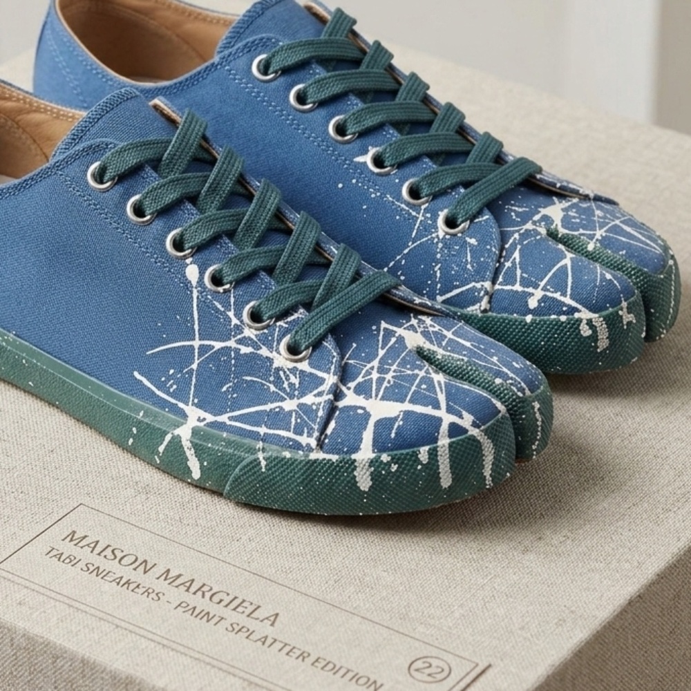 MAISON MARGIELA Tabi Split-toe Painted Canvas Sneakers In Blue Sz 36